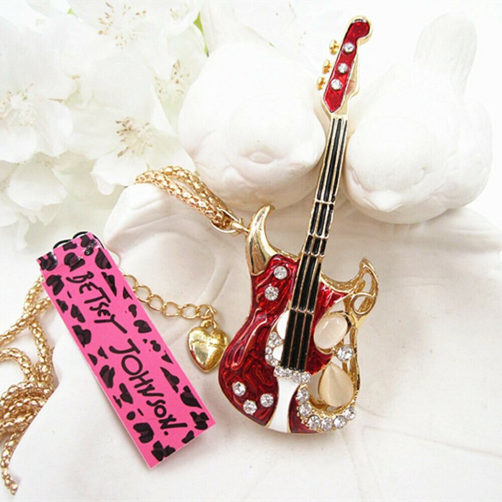 Betsey Johnson Red Guitar Necklace